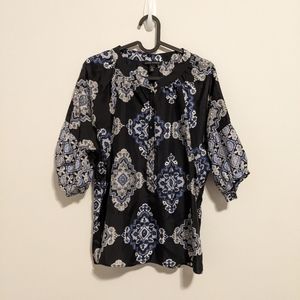 Banana Republic 100% silk blouse size XSP navy blue mosaic pattern